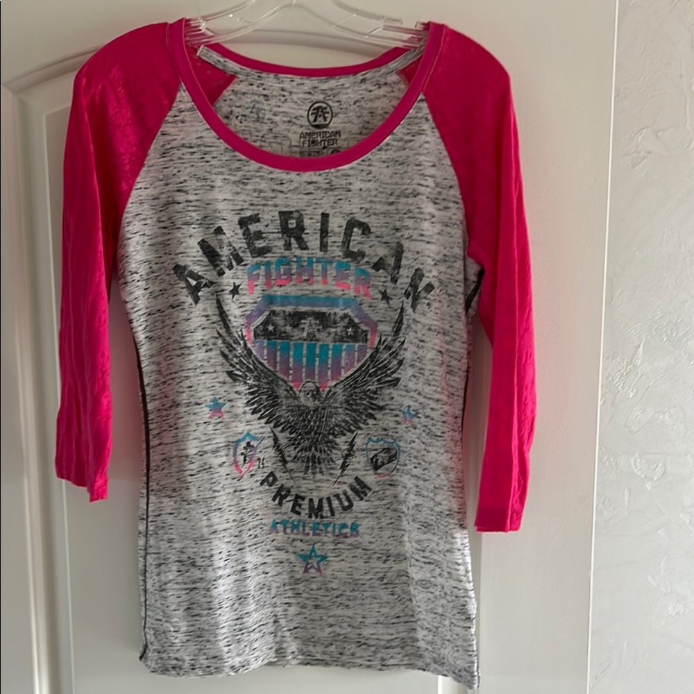 American Fighter Kids Pink and Gray Raglan Shirt